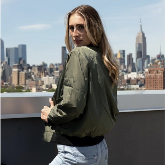 Bomber Jacket, Gunmetal Zippers, Olive Green, Women's Sz XL, New! - Picture 5 of 8